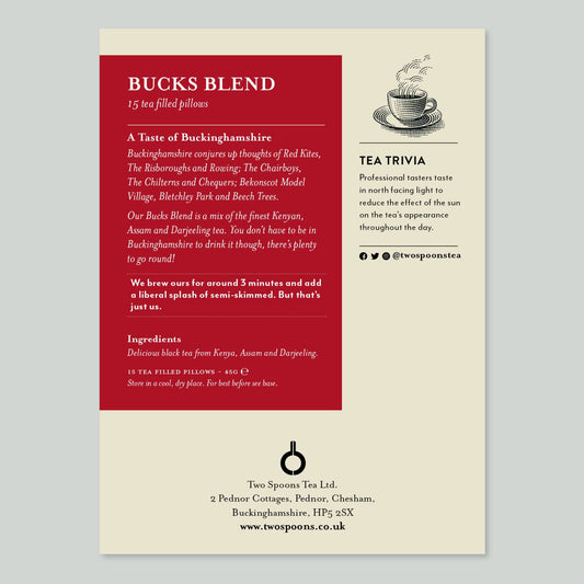 Tea Pillows. English Breakfast Tea developed for Buckinghamshire. Contains Kenyan, Assam and Darjeeling, the champagne of teas