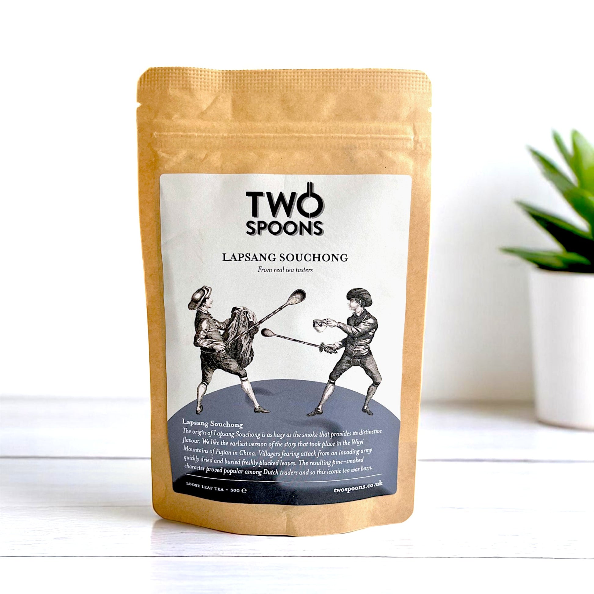 Lapsang loose leaf, smoky tea.