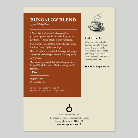 Bungalow Blend tea pillows.  English Breakfast Blend containing Kenyan, Assam and Ceylon Tea. Great Taste Award winner